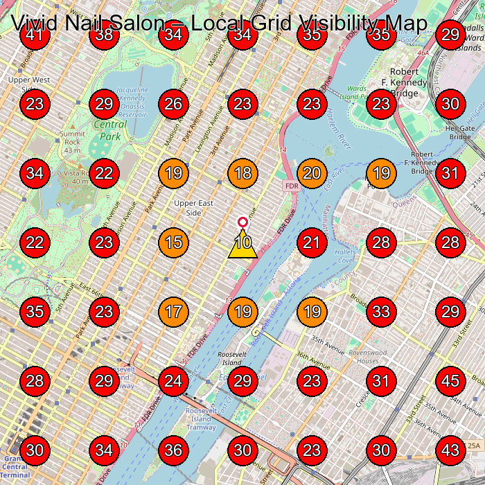 Vivid Nail Salon GeoGrid visibility map for Nail Salon in New York